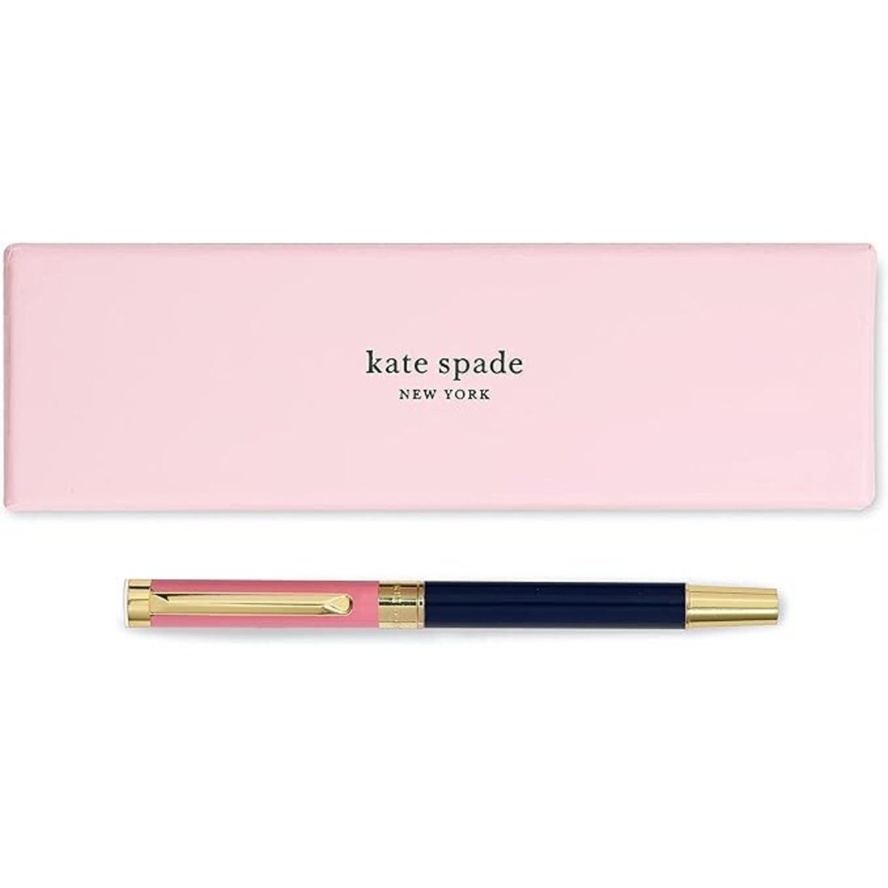 Kate Spade Ballpoint Pen Womens OS Pink Navy NEW Gold Trim Metal Black Ink